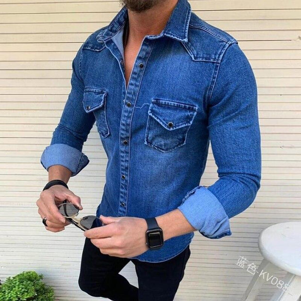 Angelo Ricci™ Single-Breasted Washed Jeans Shirt