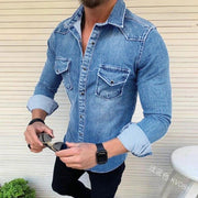 Angelo Ricci™ Single-Breasted Washed Jeans Shirt
