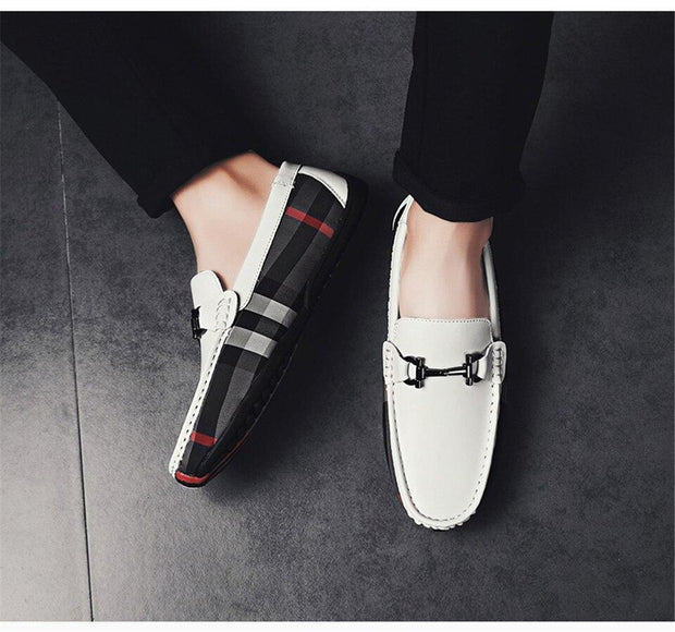 Angelo Ricci™ Plaid Design Leather Moccasins