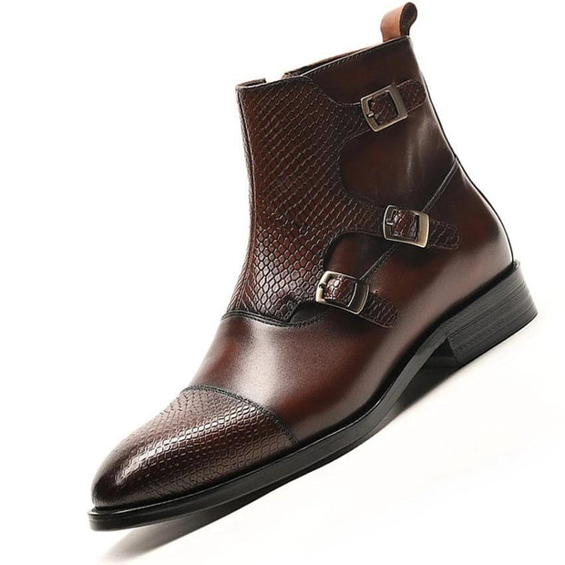 Angelo Ricci™ Grain Leather Boots With Buckles