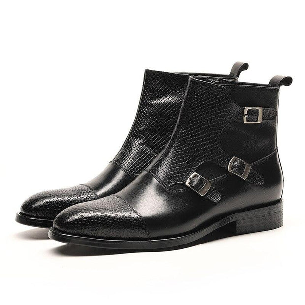 Angelo Ricci™ Grain Leather Boots With Buckles