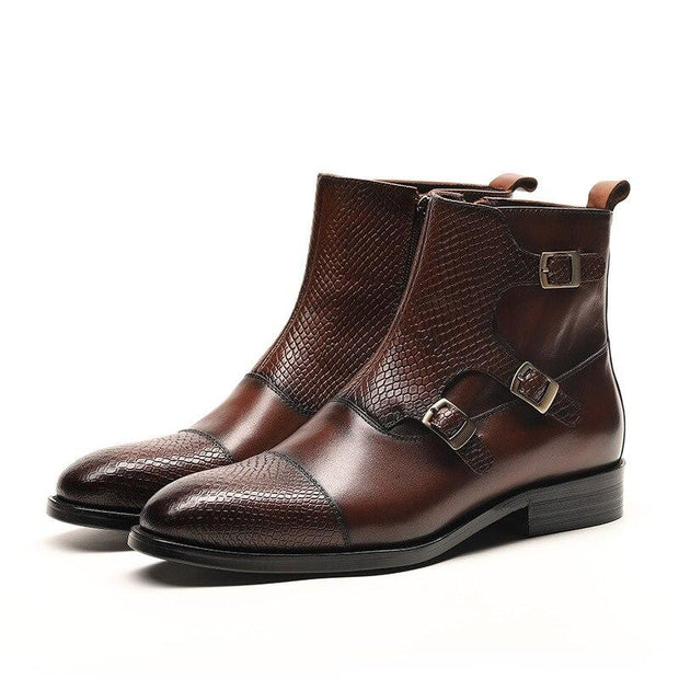 Angelo Ricci™ Grain Leather Boots With Buckles