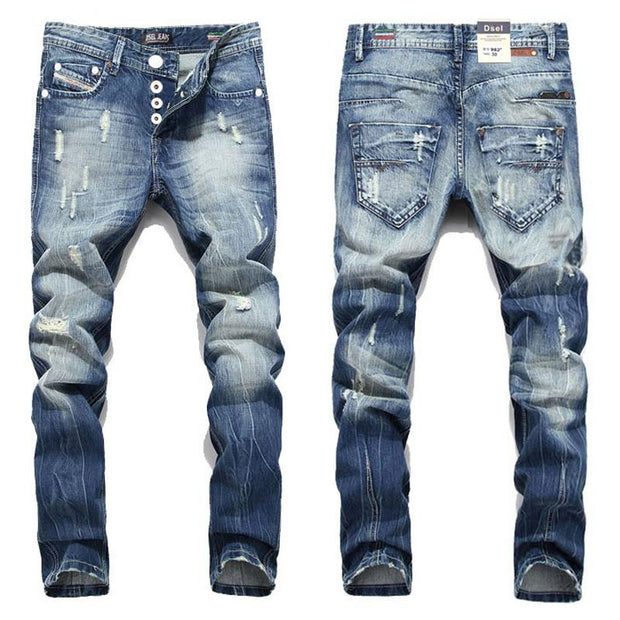 Angelo Ricci™ Italian Straight Fit Ripped Jeans