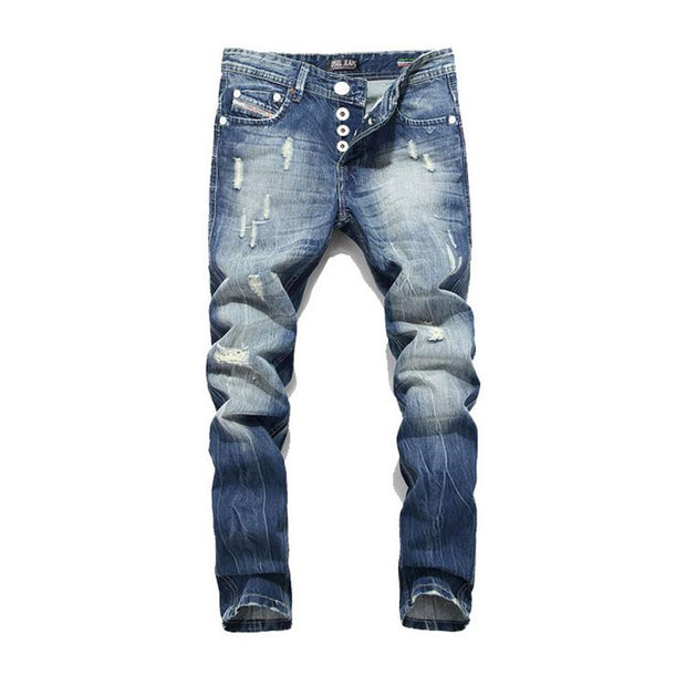 Angelo Ricci™ Italian Straight Fit Ripped Jeans