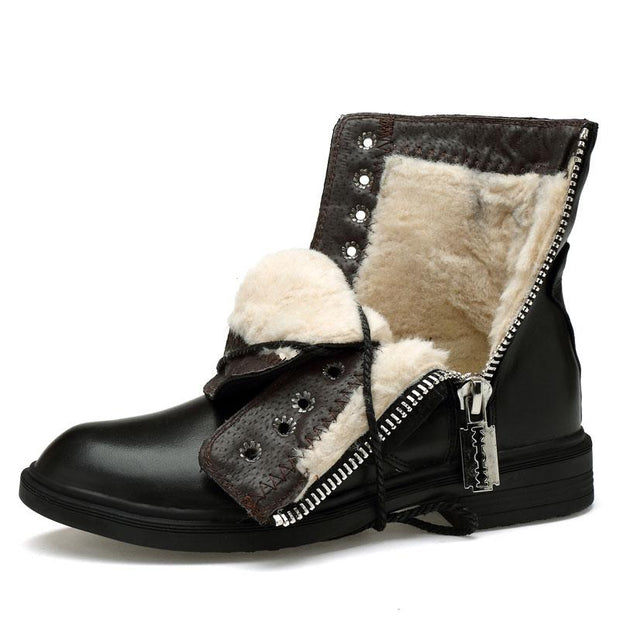 Angelo Ricci™ Leather Zipper Wool Fur Warm Boots