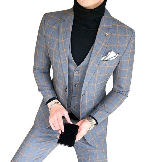 Angelo Ricci™ England Style Plaid Slim Fit 3 Piece Suit