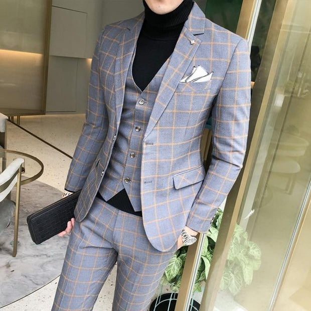 Angelo Ricci™ England Style Plaid Slim Fit 3 Piece Suit