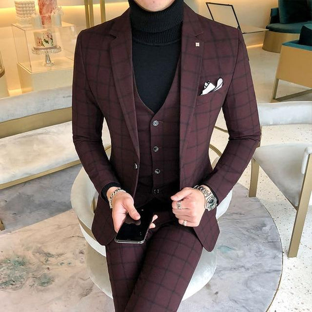 Angelo Ricci™ England Style Plaid Slim Fit 3 Piece Suit