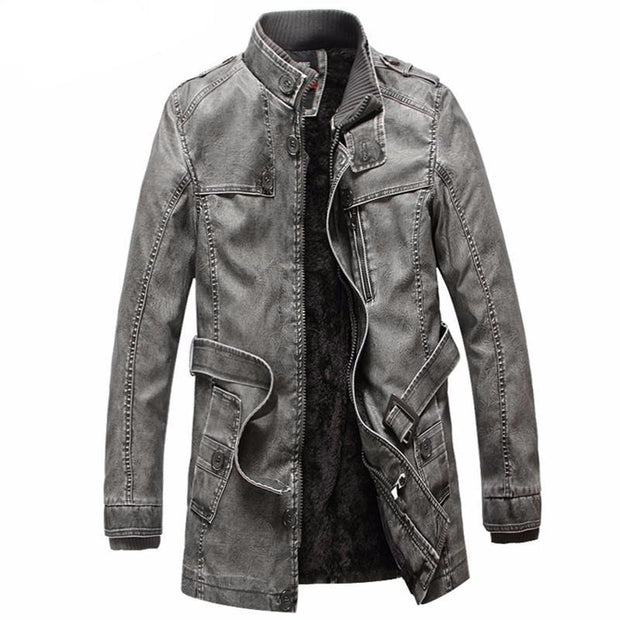 Angelo Ricci™ Winter PU Moto Long Leather Jacket