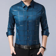 Angelo Ricci™ Brand Luxury Plaid Long Sleeve Slim Fit Dress Shirt