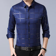 Angelo Ricci™ Brand Luxury Plaid Long Sleeve Slim Fit Dress Shirt