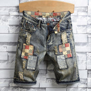 Angelo Ricci™ Ripped Patch Streetwear Retro Denim Shorts