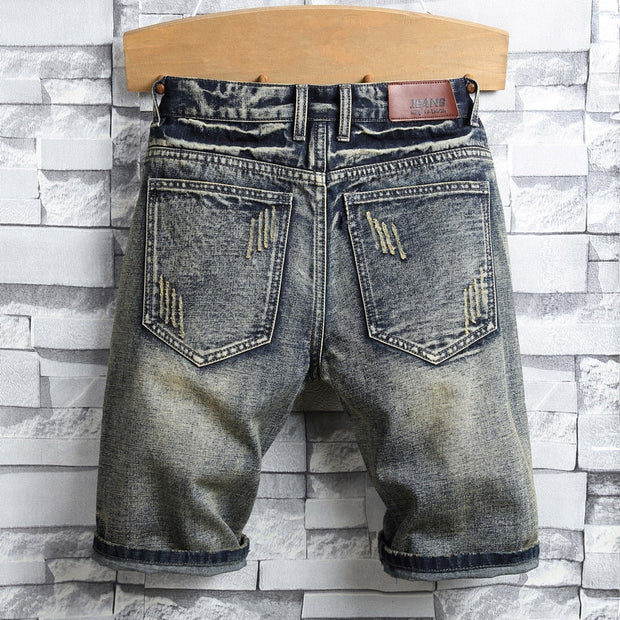 Angelo Ricci™ Ripped Patch Streetwear Retro Denim Shorts