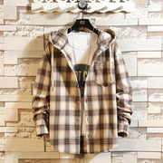 Angelo Ricci™ Streetwear Plaid Loose With Hooded Shirt