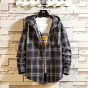 Angelo Ricci™ Streetwear Plaid Loose With Hooded Shirt