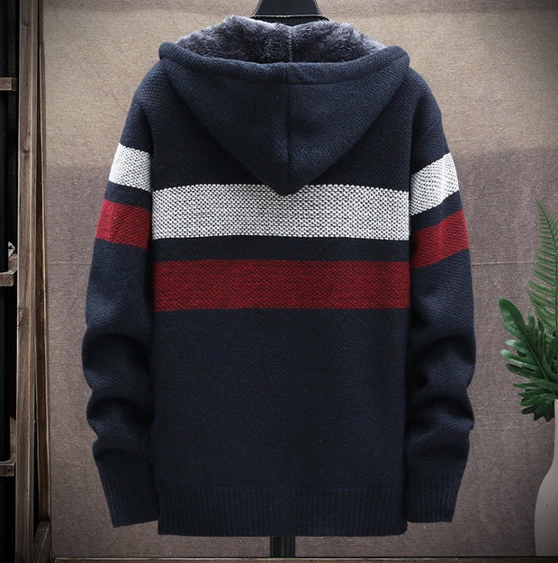 Angelo Ricci™ Striped Fleece Warm Zipper Hooded Jumper