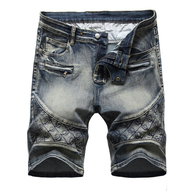 Angelo Ricci™ Washed Five-Point Zipper Shorts Jeans