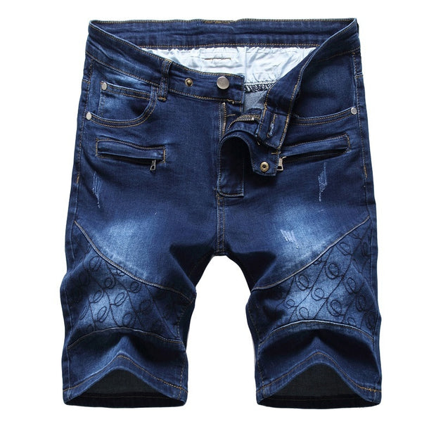 Angelo Ricci™ Washed Five-Point Zipper Shorts Jeans