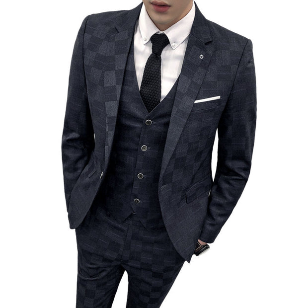 Angelo Ricci™ Tailor Business Elegant Plaid 3 Piece Slim Suit