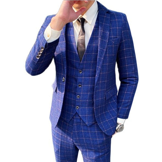Angelo Ricci™ Designer Business Acetate Plaid Slim 3 Piece Suit