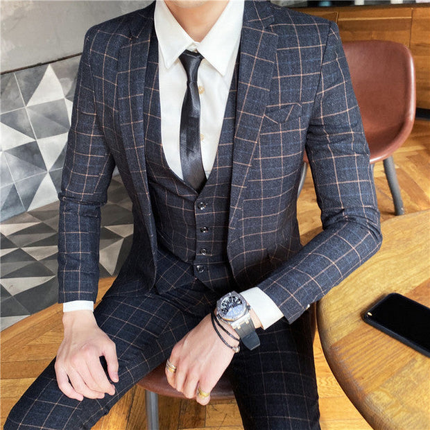 Angelo Ricci™ Designer Business Acetate Plaid Slim 3 Piece Suit