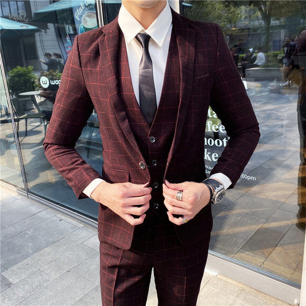 Angelo Ricci™ Designer Business Acetate Plaid Slim 3 Piece Suit