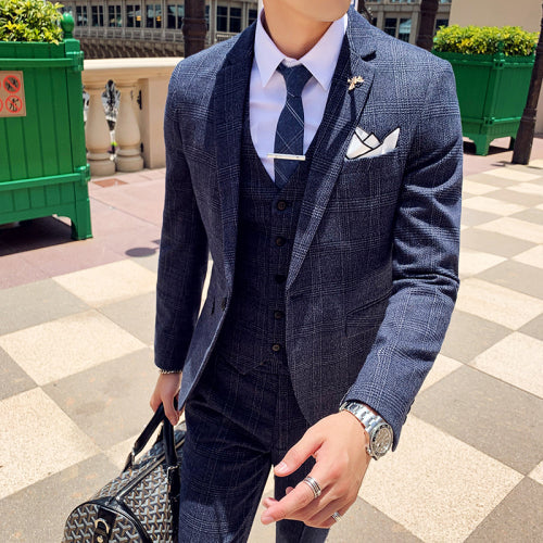 Angelo Ricci™ Tailored Viscose Elegant Plaid British 3 Piece Suit