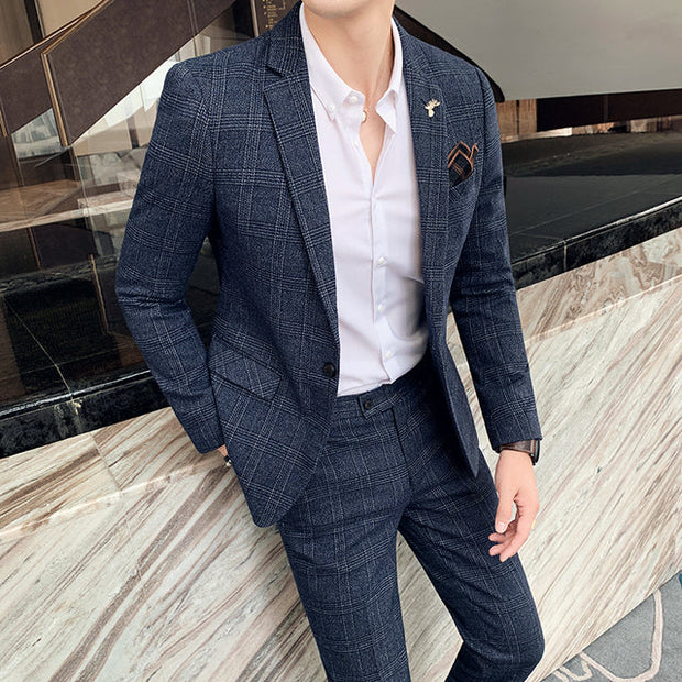 Angelo Ricci™ Tailored Viscose Elegant Plaid British 3 Piece Suit
