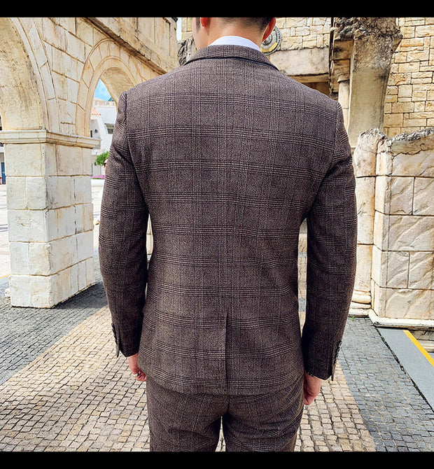 Angelo Ricci™ Tailored Viscose Elegant Plaid British 3 Piece Suit