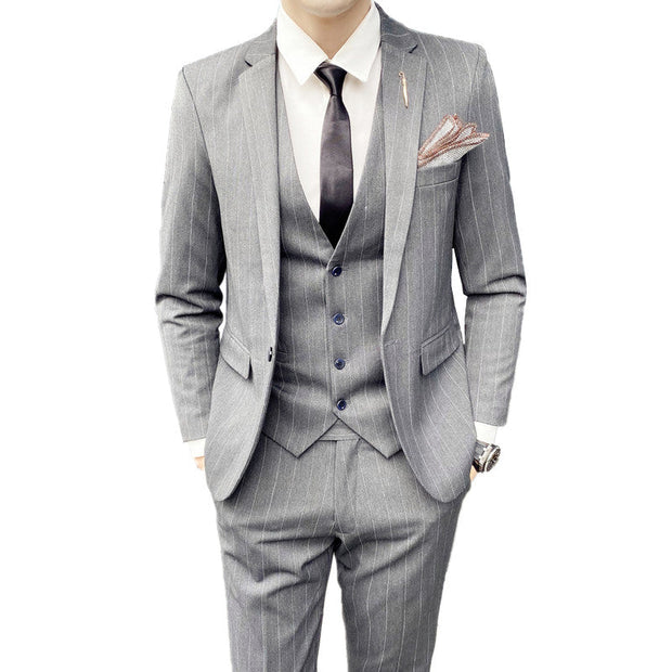 Angelo Ricci™ 3 Pieces Set Casual Stripe Business Groom Suit