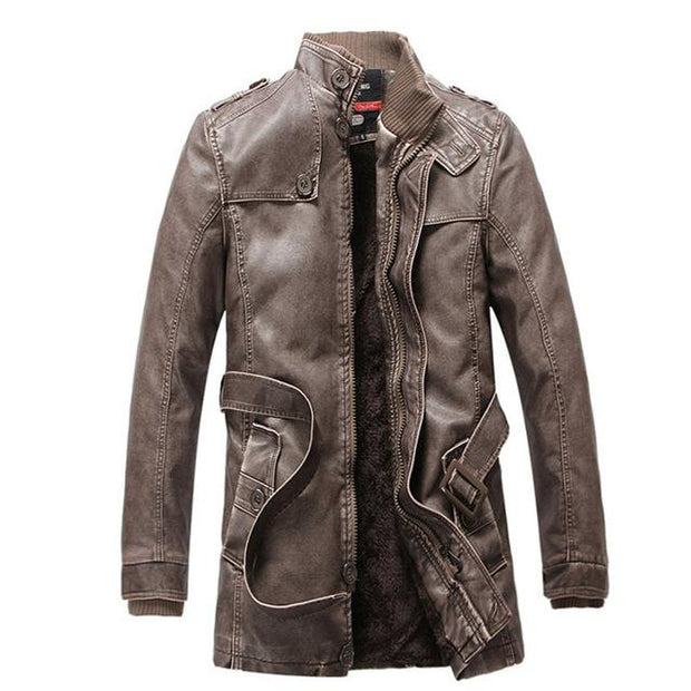 Angelo Ricci™ Winter PU Moto Long Leather Jacket