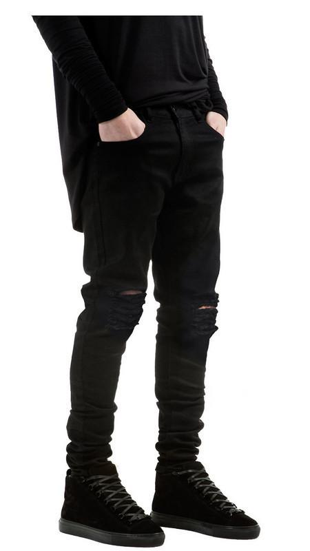 Angelo Ricci™ Designer Black Ripped Torn Jeans