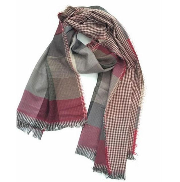 Angelo Ricci™ Tassel Double Fine Stripe Plaid Scarve