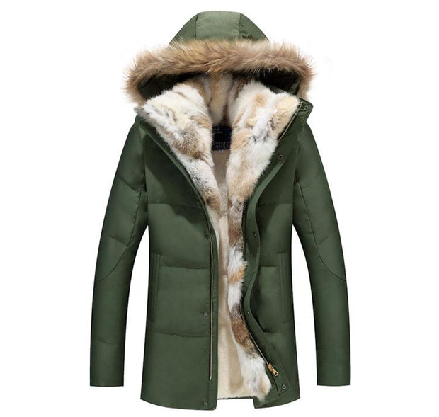 Angelo Ricci™ Detachable Fur Collar Real Rabbit Thick Coat