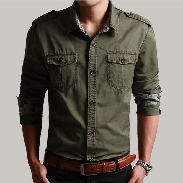 Angelo Ricci™ Modern Military Long Sleeve Shirt