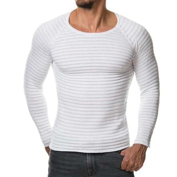 Angelo Ricci™ Vertical Stripes Hedging O-Neck Pullover Shirts