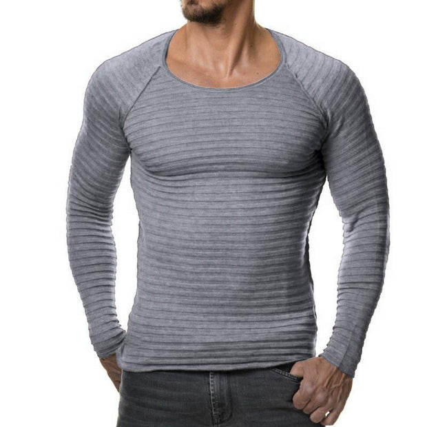 Angelo Ricci™ Vertical Stripes Hedging O-Neck Pullover Shirts