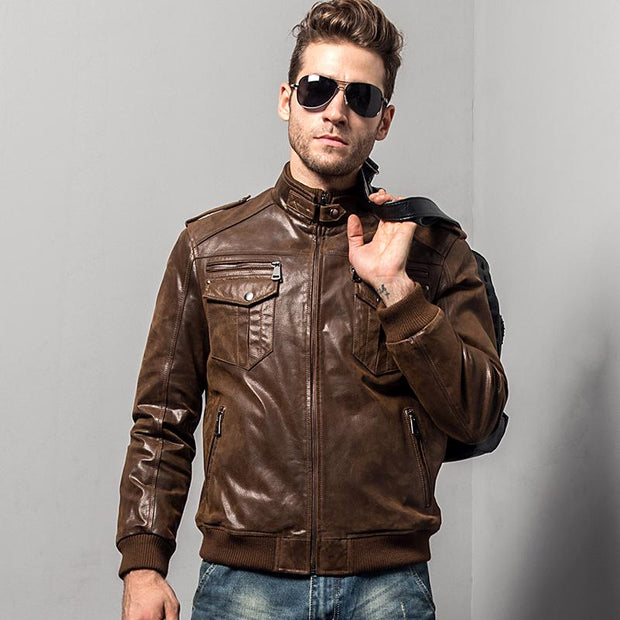 Angelo Ricci™ Pigskin Motorcycle Genuine Leather Jacket