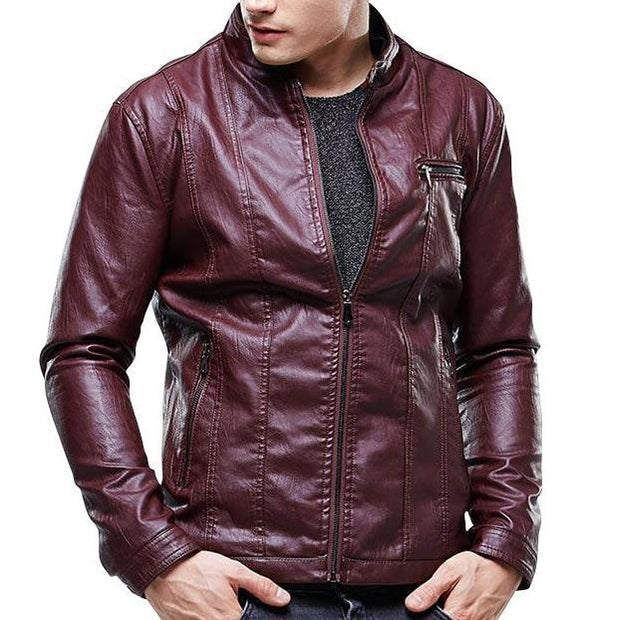 Angelo Ricci™ Biker Style Slim Fit PU Leather Jacket