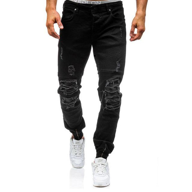 Angelo Ricci™ Hip Hop Washed Men Skinny Hole Jean