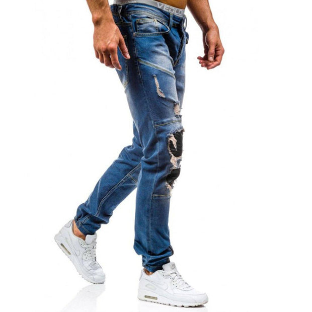 Angelo Ricci™ Hip Hop Washed Men Skinny Hole Jean