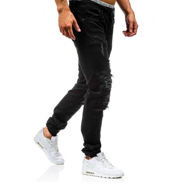 Angelo Ricci™ Hip Hop Washed Men Skinny Hole Jean