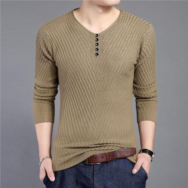 Angelo Ricci™ Solid V Neck Slim Fit Pullover