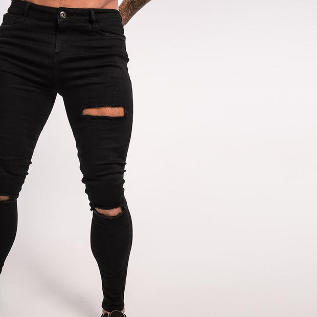 West Louis™ Black Stretchy Ripped Skinny Jeans  - West Louis