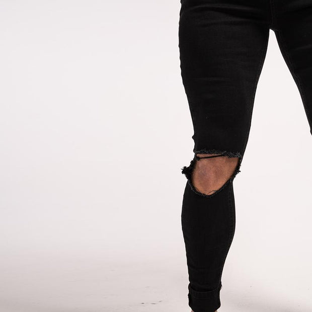 West Louis™ Black Stretchy Ripped Skinny Jeans  - West Louis