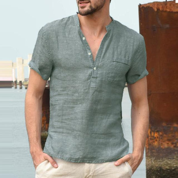 West Louis™ Short Sleeve Henley Collar Shirts Green / S - West Louis