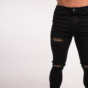 West Louis™ Black Stretchy Ripped Skinny Jeans  - West Louis