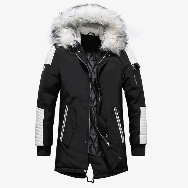 Angelo Ricci™ Fur Collar Hooded Black Color Long Parka