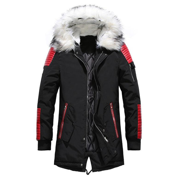 Angelo Ricci™ Fur Collar Hooded Black Color Long Parka