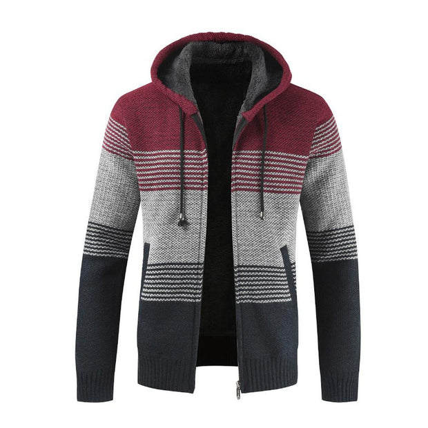 Angelo Ricci™ Striped Knitting Zipper Hoodie